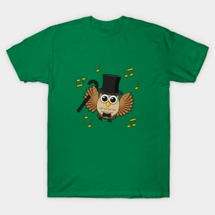 Cute Dancing Owl with Music Notes Cartoon T-Shirt